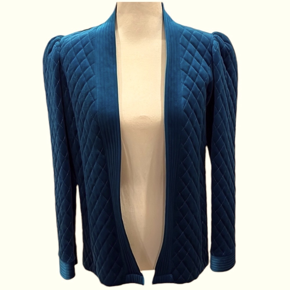 Saks Fifth Ave Tom Bezduda Blue Velvet Quilted Bed Jacket Small Vintage Lounge